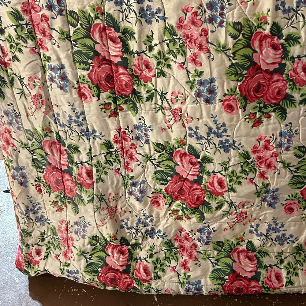 Vintage Satin Bedspread Pink Floral Roses 65” X 78” 1940s Glam Hollywood Regency - Picture 7 of 12